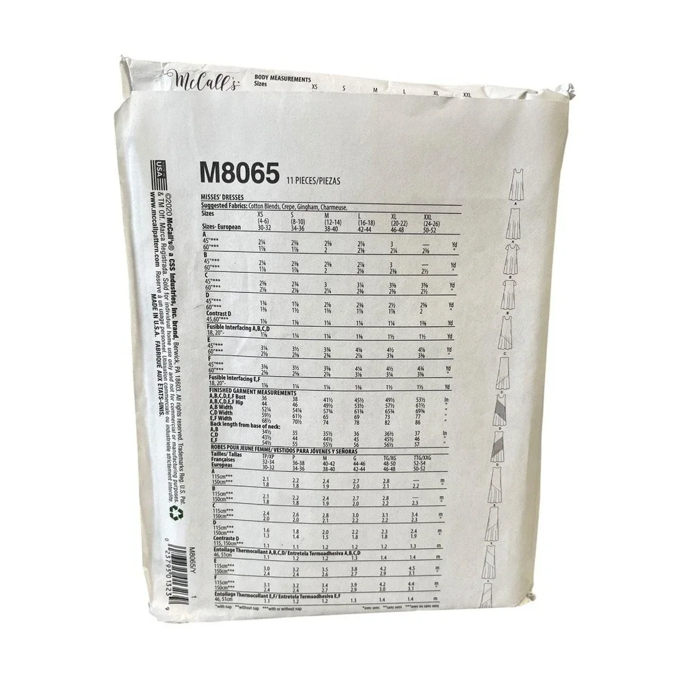 McCall's M8065 Misses'‎ Dresses Y (XS-S-M) Modern Sewing Pattern